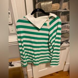 J.Crew green and white striped sweatshirt top.